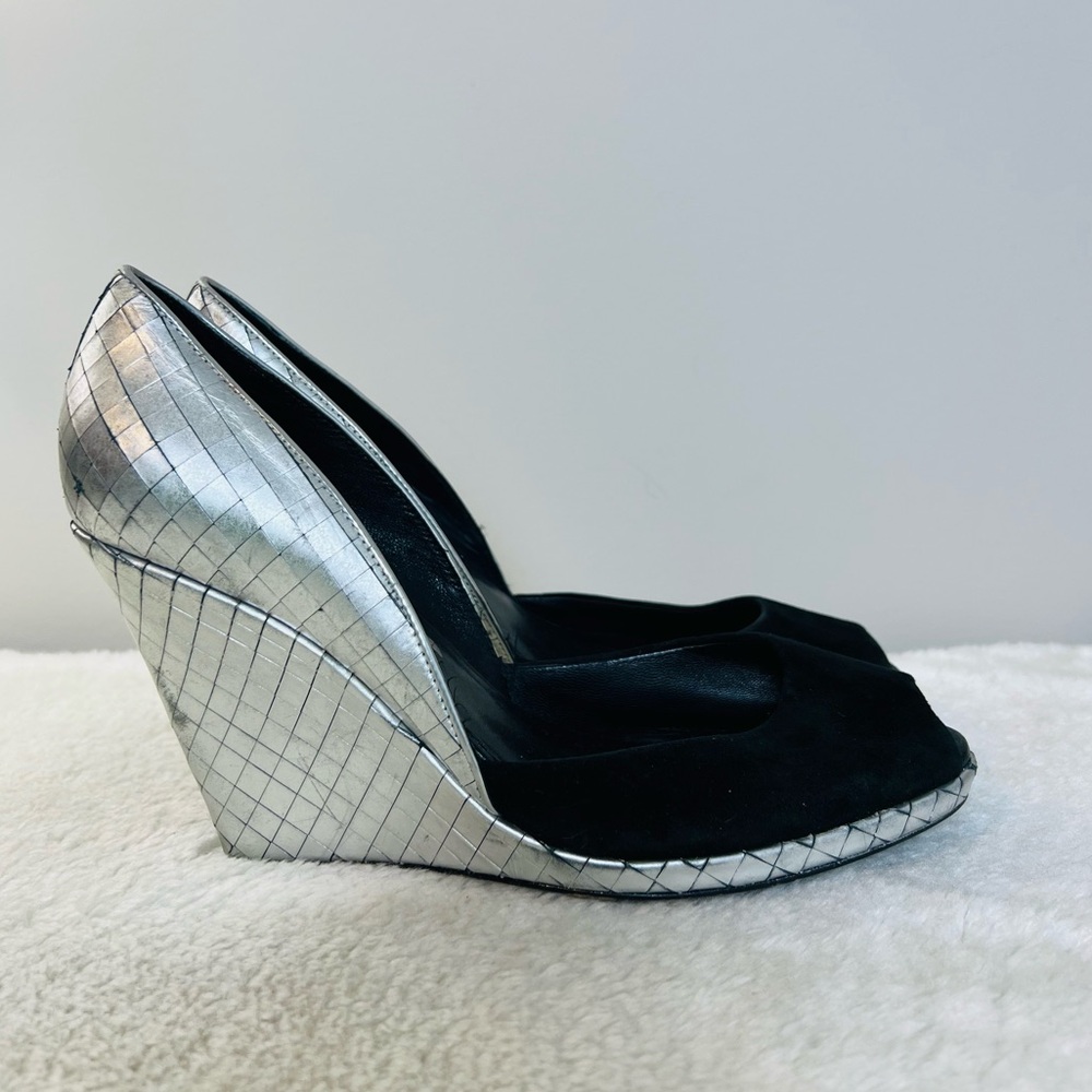 Sigerson Morrison Black Leather Suede Wedge Heels